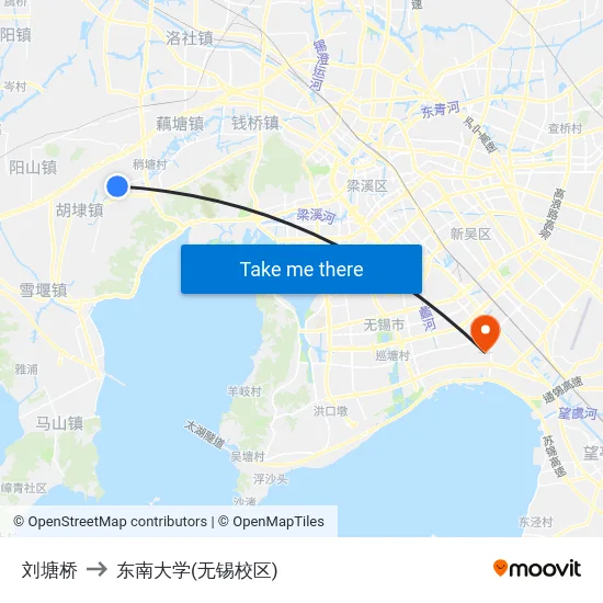 刘塘桥 to 东南大学(无锡校区) map