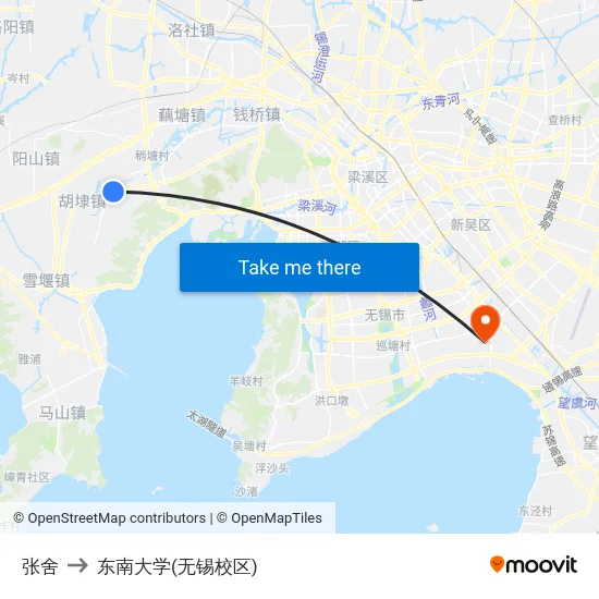 张舍 to 东南大学(无锡校区) map