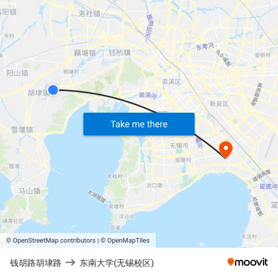 钱胡路胡埭路 to 东南大学(无锡校区) map