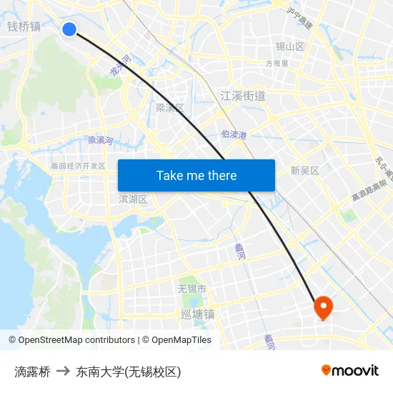 滴露桥 to 东南大学(无锡校区) map