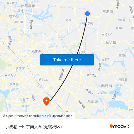 小成巷 to 东南大学(无锡校区) map