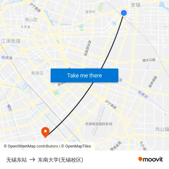 无锡东站 to 东南大学(无锡校区) map