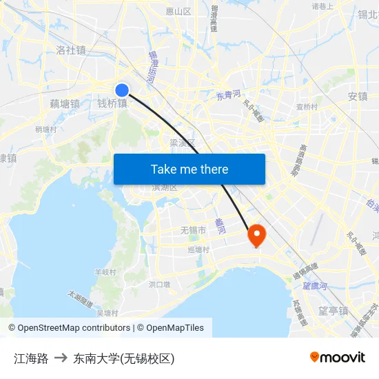 江海路 to 东南大学(无锡校区) map