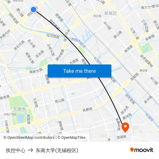 疾控中心 to 东南大学(无锡校区) map