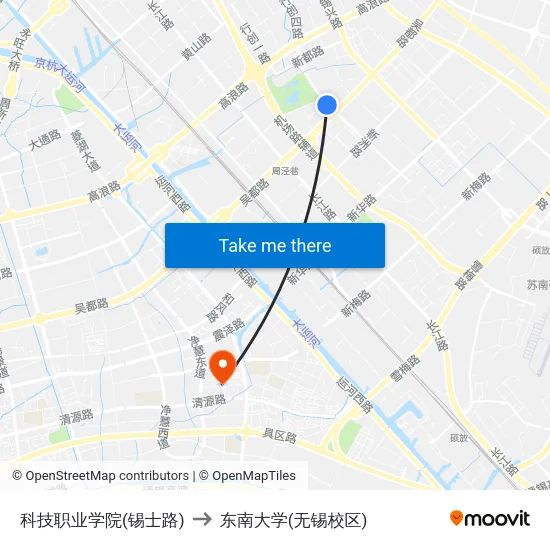 科技职业学院(锡士路) to 东南大学(无锡校区) map