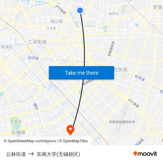 云林街道 to 东南大学(无锡校区) map