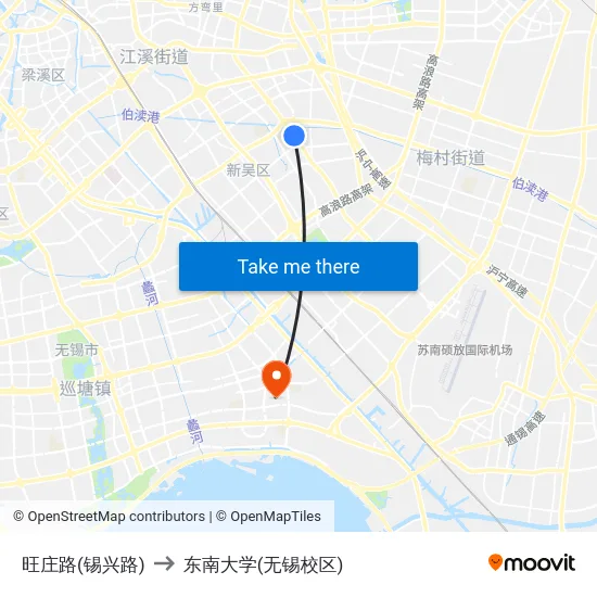 旺庄路(锡兴路) to 东南大学(无锡校区) map