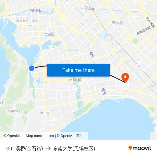 长广溪桥(金石路) to 东南大学(无锡校区) map