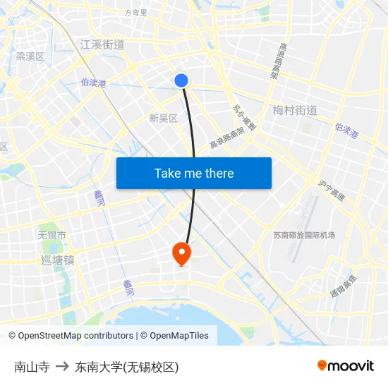 南山寺 to 东南大学(无锡校区) map