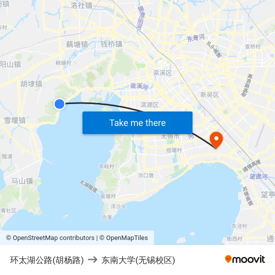 环太湖公路(胡杨路) to 东南大学(无锡校区) map