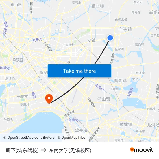 廊下(城东驾校) to 东南大学(无锡校区) map
