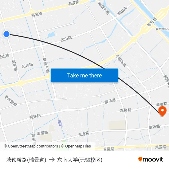 塘铁桥路(瑞景道) to 东南大学(无锡校区) map