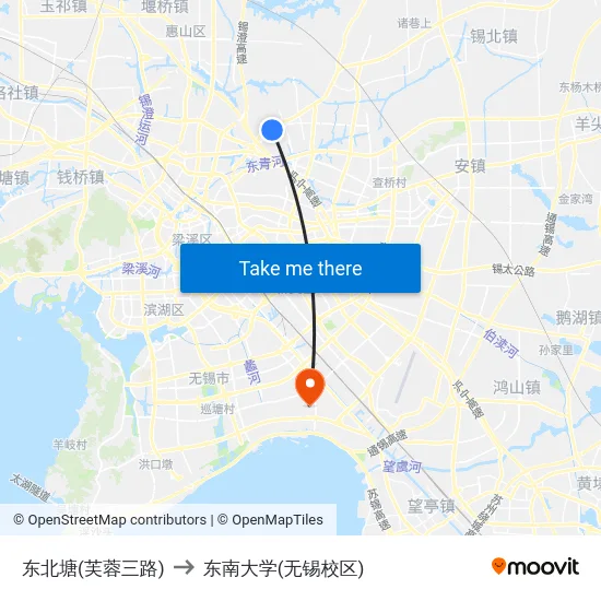 东北塘(芙蓉三路) to 东南大学(无锡校区) map