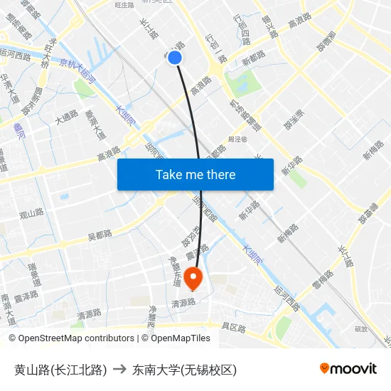 黄山路(长江北路) to 东南大学(无锡校区) map
