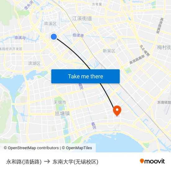 永和路(清扬路) to 东南大学(无锡校区) map