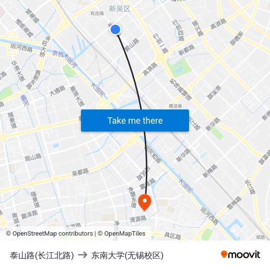 泰山路(长江北路) to 东南大学(无锡校区) map