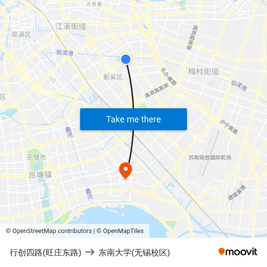 行创四路(旺庄东路) to 东南大学(无锡校区) map