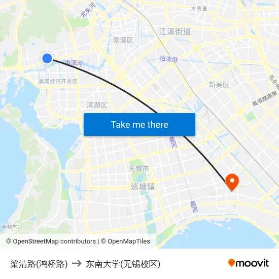 梁清路(鸿桥路) to 东南大学(无锡校区) map