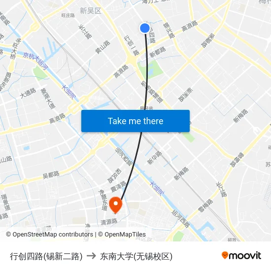 行创四路(锡新二路) to 东南大学(无锡校区) map