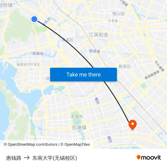 惠钱路 to 东南大学(无锡校区) map