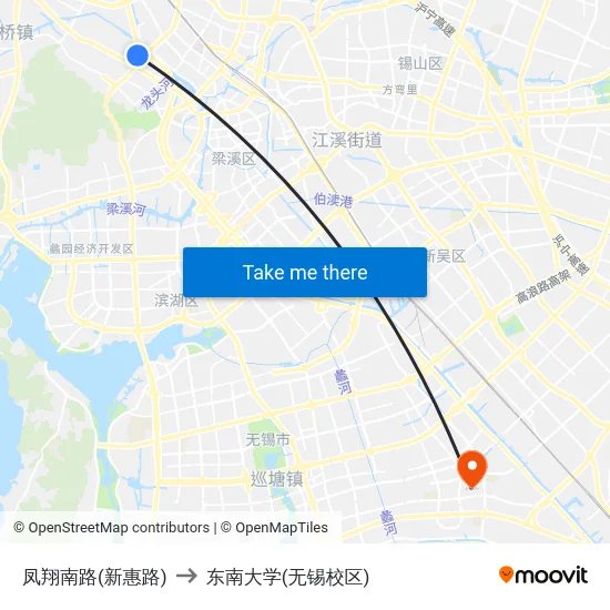 凤翔南路(新惠路) to 东南大学(无锡校区) map