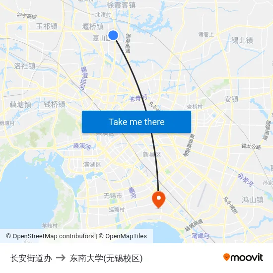 长安街道办 to 东南大学(无锡校区) map