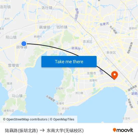 陆藕路(振胡北路) to 东南大学(无锡校区) map