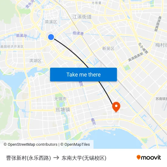 曹张新村(永乐西路) to 东南大学(无锡校区) map
