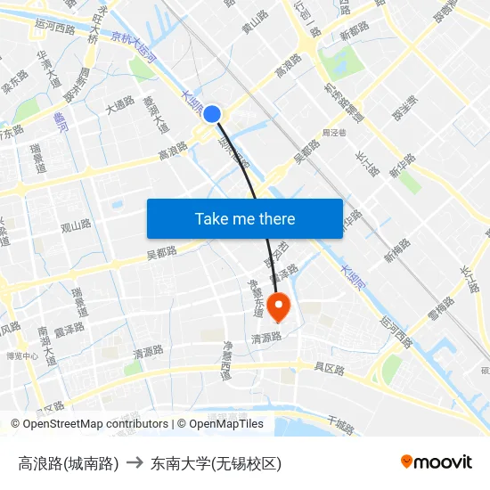 高浪路(城南路) to 东南大学(无锡校区) map
