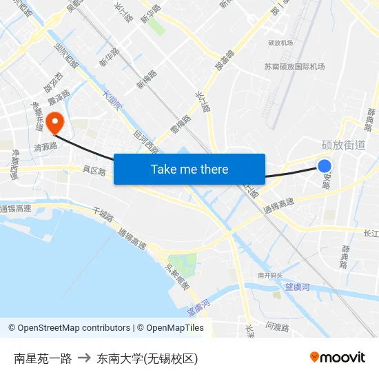 南星苑一路 to 东南大学(无锡校区) map