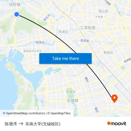 陈塘湾 to 东南大学(无锡校区) map