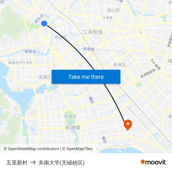 五里新村 to 东南大学(无锡校区) map