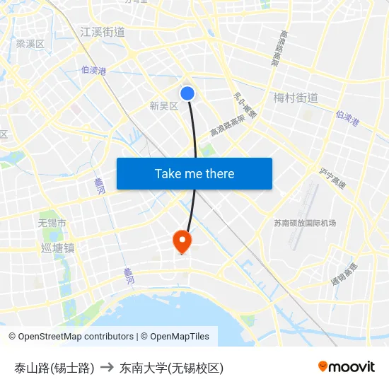 泰山路(锡士路) to 东南大学(无锡校区) map