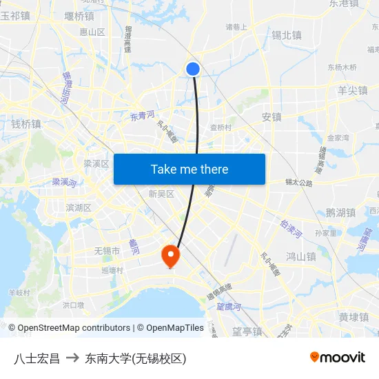 八士宏昌 to 东南大学(无锡校区) map