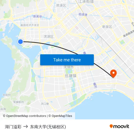 湖门溢彩 to 东南大学(无锡校区) map