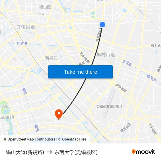 锡山大道(新锡路) to 东南大学(无锡校区) map