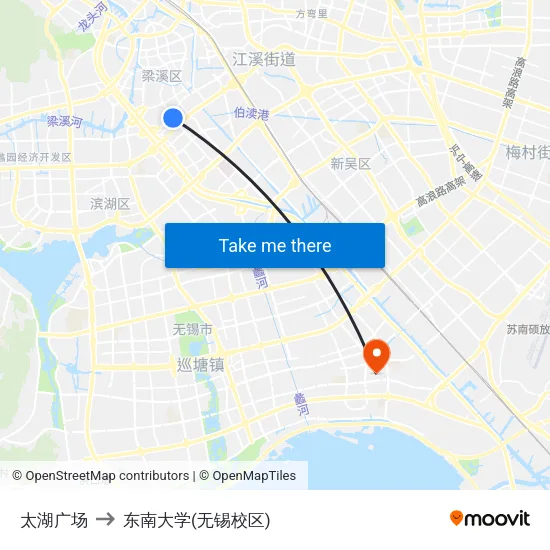 太湖广场 to 东南大学(无锡校区) map