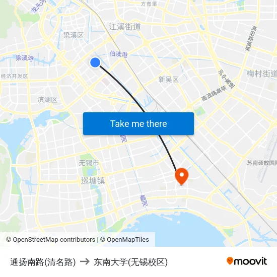 通扬南路(清名路) to 东南大学(无锡校区) map