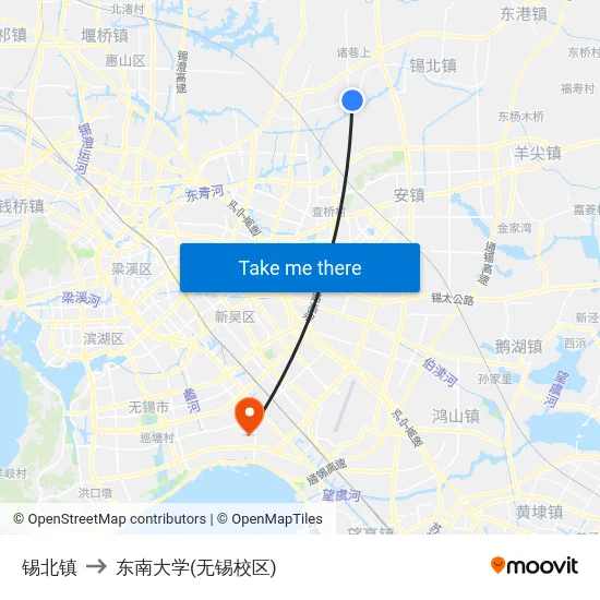锡北镇 to 东南大学(无锡校区) map