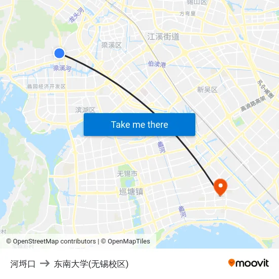 河埒口 to 东南大学(无锡校区) map