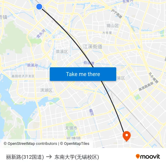 丽新路(312国道) to 东南大学(无锡校区) map