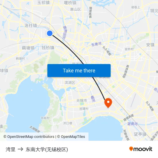 湾里 to 东南大学(无锡校区) map