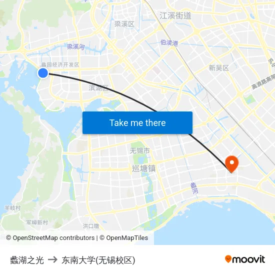 蠡湖之光 to 东南大学(无锡校区) map