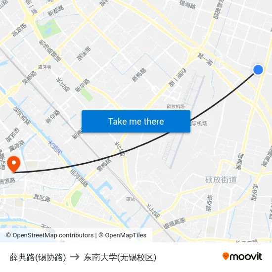 薛典路(锡协路) to 东南大学(无锡校区) map