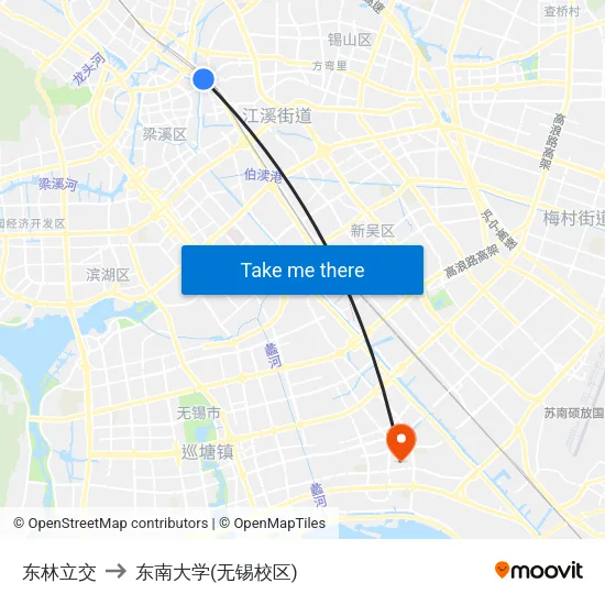 东林立交 to 东南大学(无锡校区) map