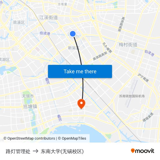 路灯管理处 to 东南大学(无锡校区) map