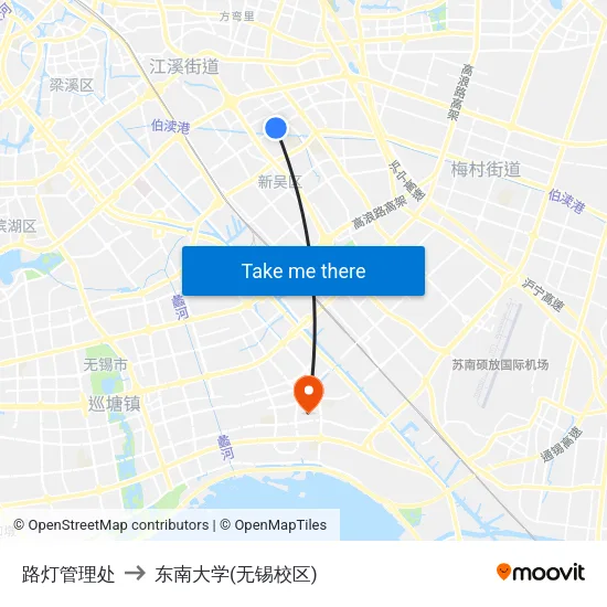 路灯管理处 to 东南大学(无锡校区) map