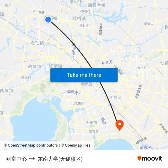 财富中心 to 东南大学(无锡校区) map