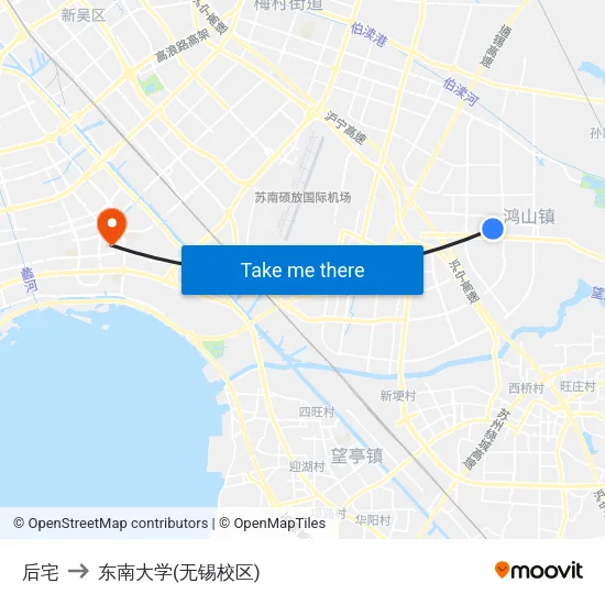 后宅 to 东南大学(无锡校区) map