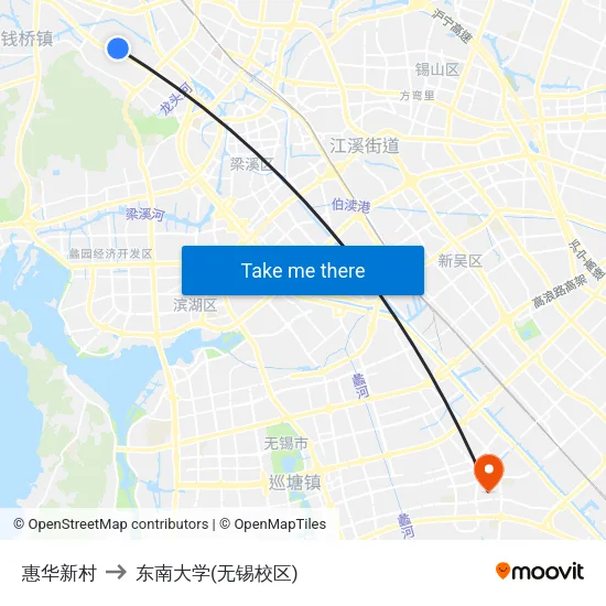 惠华新村 to 东南大学(无锡校区) map